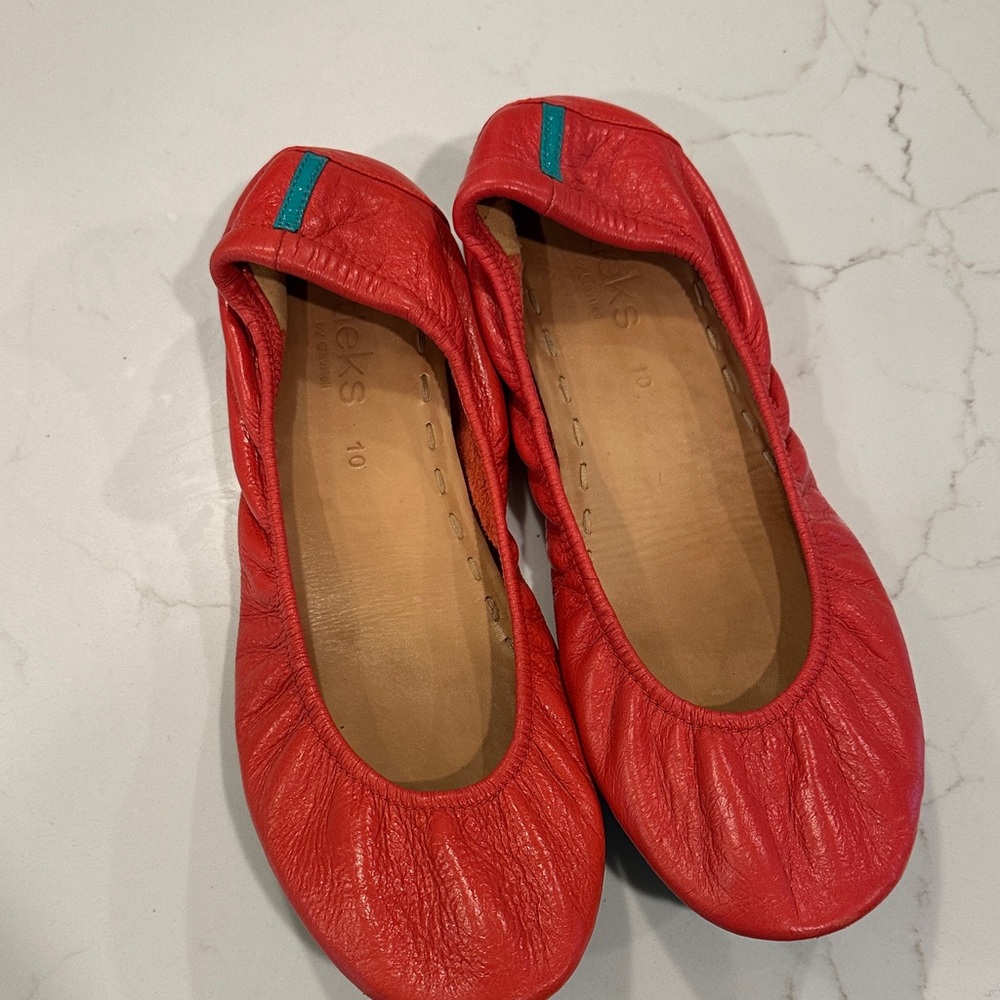 Tieks Red Ballet Flats with Teal Accent